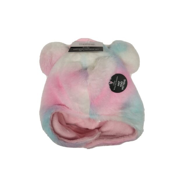 NWT 12-24 mo Hat & Mitten Set, Fluffy Fuzzy Rainbow Laura Ashley New - Picture 12 of 12